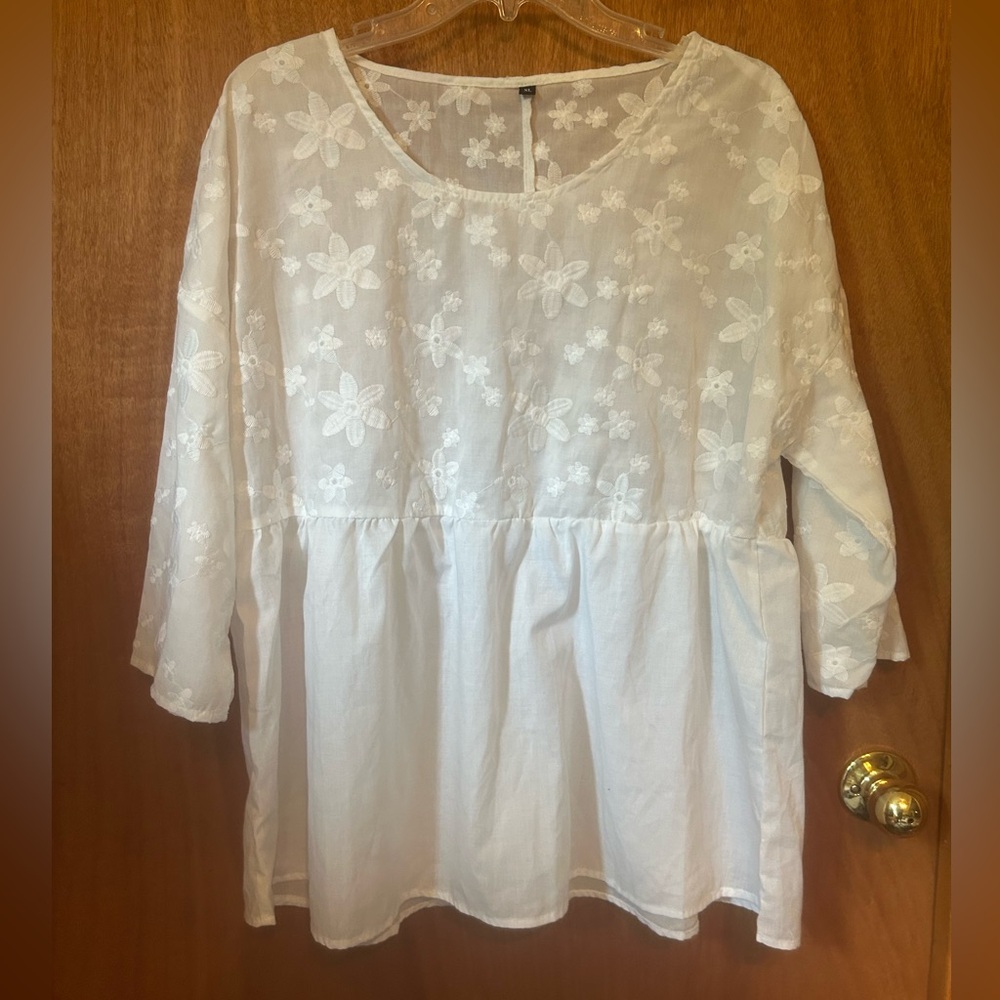 White Floral Embroidered Women's Top